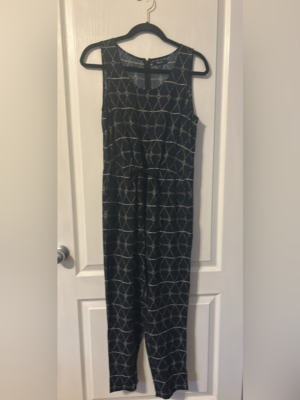 Madewell Black Jumpsuit with White Geometric Grid